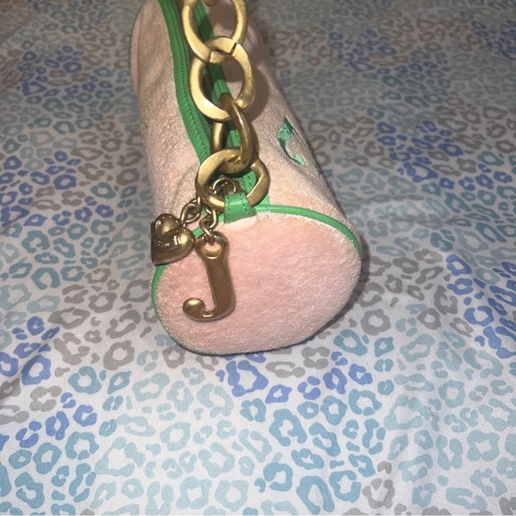 Vintage Rare Green Pink Juicy Couture Barrel Bag Purse Satchel - Terry Cloth - Picture 6 of 10